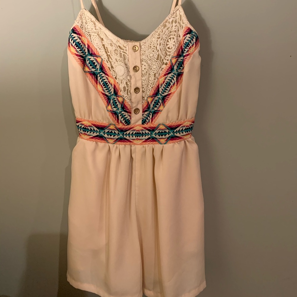 Gianni Bini Aztec and Cream Silk Romper, Worn Once